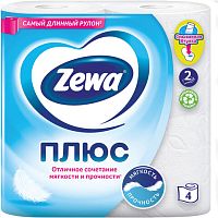 Бумага туалетная бытовая, спайка 4 шт., 2-х слойная (4х23 м), ZEWA Plus, белая, 144051 | код 122814 | ZEWA