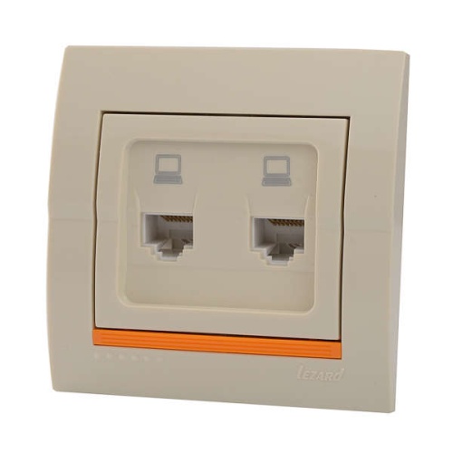 DERIY Розетка RJ45 х2 крем | код 702-0303-141 | LEZARD