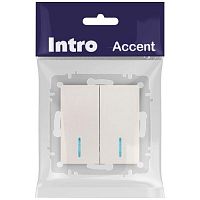 Выключатель Intro Accent 6-105-06 двойной с подсветкой, 10А-250В, IP20, СУ, AL/CU, перламутр | код Б0063519 | ЭРА
