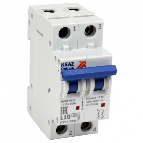 Автоматический выключатель модульный OptiDin BM63-2Z32-ОМ4-РЕГ (1 шт.) КЭАЗ | код 235846 | КЭАЗ