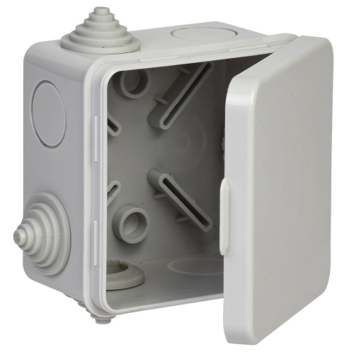 Коробка распаячная КМ41238 для открытой проводки с откидной крышкой 80х80х50мм IP54 (RAL 7035, 7 гермовводов) | код UKO31-080-080-050-K03-54 | IEK