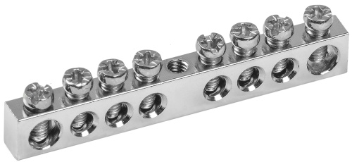 Шина PEN "земля-ноль" 6х9мм 8/1 с никелевым покрытием (8групп/крепеж по центру) | код YNN10-08-100-N | IEK Шина PEN "земля-ноль" 6х9мм 8/1 с никелевым покрытием (8групп/крепеж по центру) | код YNN10-08-100-N | IEK