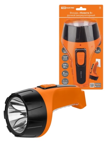 Фонарь «Комета 5» ручной аккумуляторный, 2 Вт 1 светодиод+10 SMD, 0,7 А*ч 230 В вилка, TDM | код SQ0350-0082 | TDM