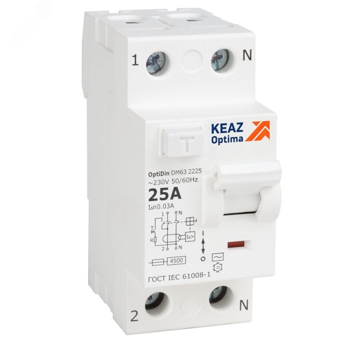 Выключатель дифференциального тока (УЗО) без защиты от сверхтоков 2П 25А 30мА AС 4,5кА OptiDin DM63-2225-AC-4,5-УХЛ4 | код 343888 | КЭАЗ Выключатель дифференциального тока (УЗО) без защиты от сверхтоков 2П 25А 30мА AС 4,5кА OptiDin DM63-2225-AC-4,5-УХЛ4 | код 343888 | КЭАЗ