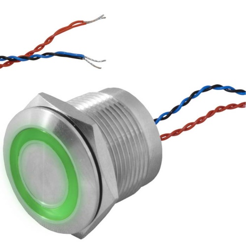 Кнопка пьезо с подсветкой, с фиксациией RUICHI RPS19ZE/G on-off, М19, IP68, нержавеющая стал | код 114246 | Ruichi