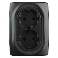 Розетка 2X2P+E Schuko со шторками , 16A-250В, Эра12, антрацит, 12-2108-05 | код Б0036446 | ЭРА