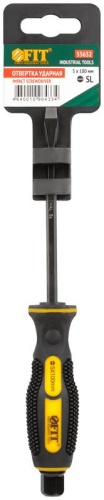 Отверткa ударная, сталь S2, шестигран.жало, боек под ключ, прорезиненная ручка, Профи 5х100 мм SL | код 55632 | FIT фото 3
