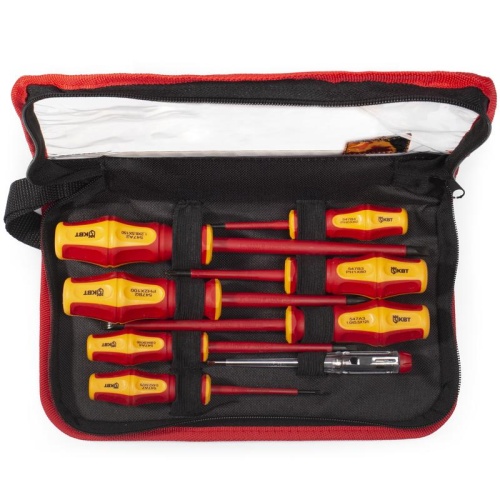 Набор диэлектрических отверток VDE из стали S2, с профилями шлиц и крест, 8 шт. Профи НИО-08-S (КВТ) | код 87130 | КВТ