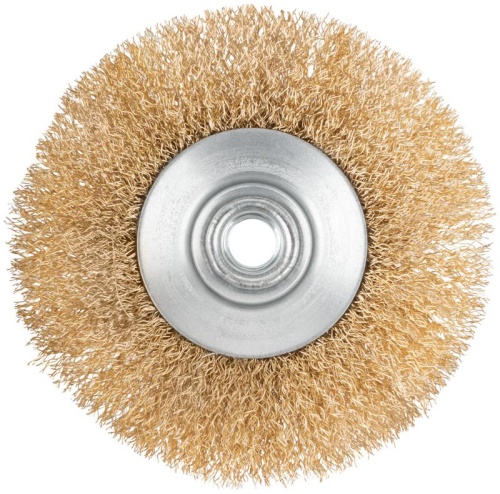 Корщетка-колесо с наклоном, гайка М14, стальная волнистая латунированная проволока 125 мм | код 39023 | FIT фото 6