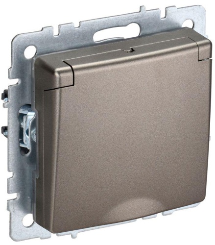 BRITE Розетка 1-местная с заземлением с защитными шторками и крышкой 16А IP44 РСбш10-3-44-БрШ шампань | код BR-R16-16-44-K37 | IEK