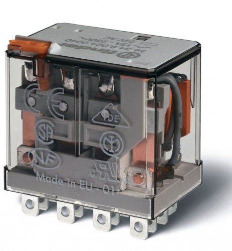 Миниатюрное силовое электромеханическое реле, монтаж в розетку или наконечники Faston (4.8х0.5мм), 4CO 12A, контакты AgNi, катушка 400В АC, степень защиты RTI, опции: кнопка тест | код 563484000010 | FINDER Миниатюрное силовое электромеханическое реле, монтаж в розетку или наконечники Faston (4.8х0.5мм), 4CO 12A, контакты AgNi, катушка 400В АC, степень защиты RTI, опции: кнопка тест | код 563484000010 | FINDER