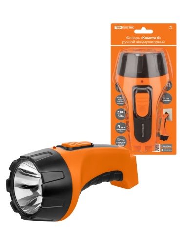 Фонарь «Комета 6» ручной аккумуляторный, 2 Вт 1 светодиод, 0,6 А*ч 230 В вилка, TDM | код SQ0350-0083 | TDM