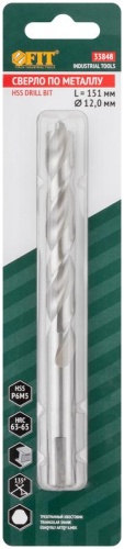 Сверло по металлу HSS полированное, центровочный наконечник, Р6М5, блистер 12,0х151 мм ( 1 шт.) | код 33848 | FIT фото 3