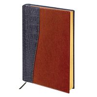 Ежедневник недатированный А5 (138х213 мм) BRAUBERG Cayman, комбинированная кожа, 160 л. крем. блок, золотой срез, черный/т-корич, 123399 | код 123399 | BRAUBERG