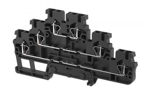 Клемма проходная пружинная 2,5 мм2, трехуровневая, на 6 подключения, черная SQ2.5-3T-BLACK | код 2102030005 | Elmex