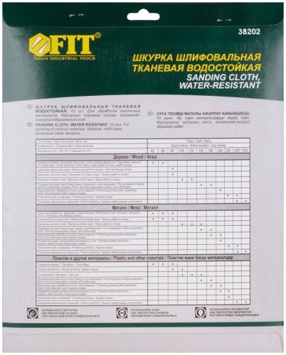 Набор листов шлифовальных водостойких на тканевой основе алюм./оксидные Профи 230х280мм Р 600 (уп.10шт) FIT 38202 фото 4
