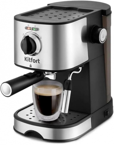 Кофеварка рожковая Kitfort КТ-753 850Вт черный/нержавеющая сталь | код 1529067 | KITFORT Кофеварка рожковая Kitfort КТ-753 850Вт черный/нержавеющая сталь | код 1529067 | KITFORT