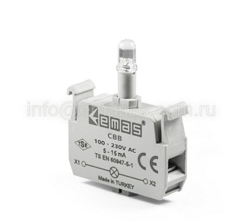 Блок-контакт подсветки с белым светодиодом 100-250 В перем. тока CBB | код CBB | EMAS Блок-контакт подсветки с белым светодиодом 100-250 В перем. тока CBB | код CBB | EMAS