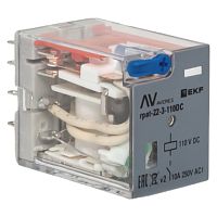 Реле промежуточное с кнопкой и мех. Индикацией RPAt 22/3 10A 110В DC EKF AVERES | код rpat-22-3-110DC | EKF