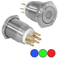 Кнопка антивандальная с подсветкой RUICHI LAS1-GQ-11D/R on-(on), М19, IP65, никелированная латунь | код 77929 | Ruichi