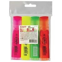 Текстмаркеры STAFF, НАБОР 4 шт., АССОРТИ, скошенный наконечник, 1-5 мм, 151243 | код 151243 | STAFF