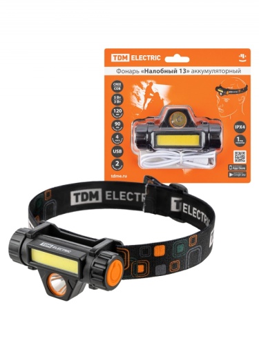 Фонарь «Налобный 13» аккум., 5 Вт CREE+3 Вт COB, Li-Ion 3,7 В 18650 1,2 А*ч, 120 лм, USB, TDM | код SQ0350-0070 | TDM Фонарь «Налобный 13» аккум., 5 Вт CREE+3 Вт COB, Li-Ion 3,7 В 18650 1,2 А*ч, 120 лм, USB, TDM | код SQ0350-0070 | TDM