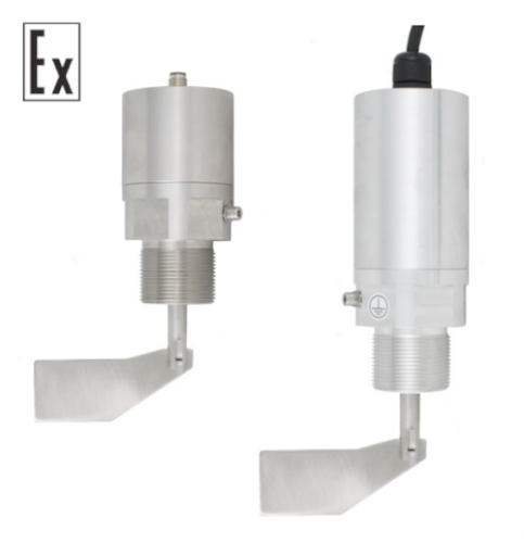 Механический ротационный датчик предельного уровня сыпучих материалов в корпусе из нерж. стали, -50 +80 С, Рmax=10 bar, 24 VDC, IP67, вибростойкость до 29g, лопасть складная двусторонняя 28х200 мм, нерж. сталь, скорость вращения 15 об/мин, соединение- рез