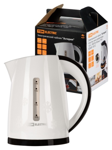 Электрический чайник Астерия, пластик, окно уровня воды, 1,8 л, 1800 Вт, белый, TDM | код SQ4001-0012 | TDM