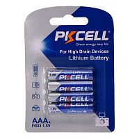 Литиевый элемент питания PKCELL Li-Fe AAA-4B тип - AAA 4 шт в блистере | код Li-Fe AAA-4B | PKCELL