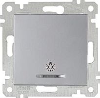 Rita - Выключатель кнопочный с подсветкой, символ - лампа, пруж. зажимы, нерж. сталь | код 2200-417-0182 | Mutlusan