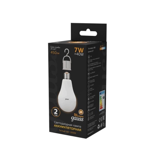 Лампа светодиодная Black 7Вт A60 3000К тепл. бел. E27 450лм Li-Ion аккум. | Код. 102402107 | Gauss фото 6