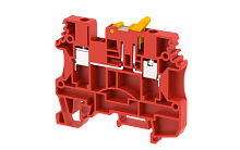 Клемма проходная винтовая 4 мм2 с размыкателем, с тестовым гнездом, на 2 подключения, красная DUTKD4TS-RED | код 1703160002 | Elmex