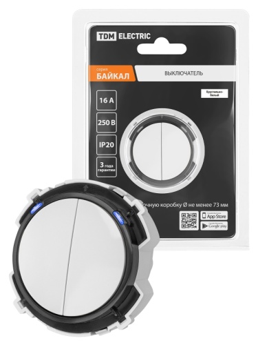 Выключатель 2-кл. 16А 250В проходной кнопочный механизм белый, Байкал TDM | код SQ1819-0025 | TDM