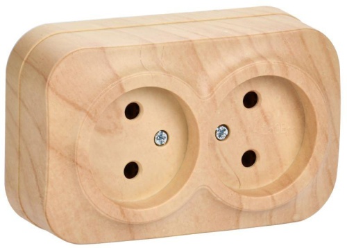 Розетка двухместная для открытой установки РС22-2-ХС без заземления 10А GLORY сосна | код ERH20-K34-10 | IEK