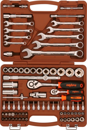 Набор инструмента универсальный 1/4'', 1/2''DR, 82 предмета | код 55014 | Ombra
