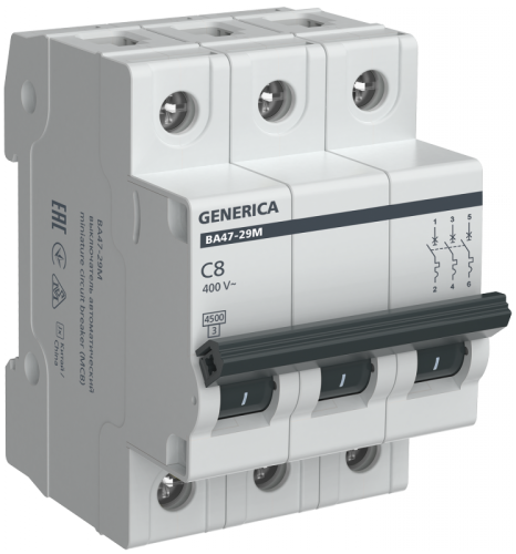 Авт. выкл. ВА47-29М 3P 8А 4,5кА C GENERICA | код MVA21-3-008-C-G | GENERICA by IEK