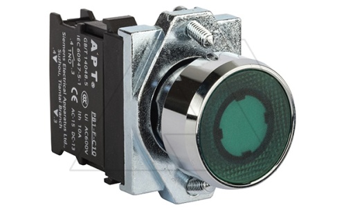 Кнопка плоская PB1S, зеленая, с фиксацией, с подсветкой без LED, 1NO, 6A 230VAC/24VDC, 22mm, IP65 | код PB1S-10TD/G00 | АРТ