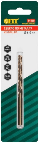 Cверло HSS по металлу Профи, с добавкой кобальта 5%, в блистере 6.0x93 мм (1 шт) | код 34460 | FIT фото 3