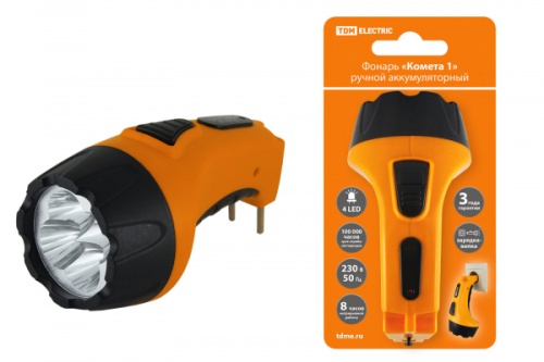 Фонарь «Комета 1» ручной аккумуляторный, 4 светодиода, 0,5Ач 230В вилка, TDM | код SQ0350-0039 | TDM