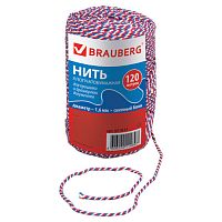 Нить хлопчатобумажная для прошивки документов, ТРИКОЛОР, диаметр 1,6 мм, длина 120 м, сменный блок, BRAUBERG, 601814 | код 601814 | BRAUBERG