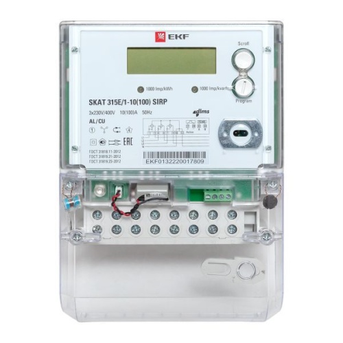 Счётчик электрической энергии трехфазный многотарифный SKAT 315E/1-10(100) SIRP PROxima | код 31502R | EKF фото 3 Счётчик электрической энергии трехфазный многотарифный SKAT 315E/1-10(100) SIRP PROxima | код 31502R | EKF фото 3