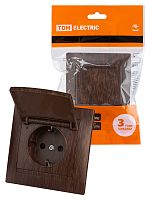 Розетка 2П+З 16А 250В IP44 с защ. шт. с крышкой венге Лама TDM | код SQ1815-0414 | TDM