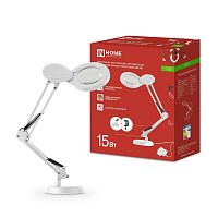 Светильник настольный светодиодный на основании + струбцина PLUS ССО-22Б-ЛП 10Вт 3000-6500К, 5х лупа, с адаптером БЕЛЫЙ IN HOME | код 4690612058146 | IN HOME