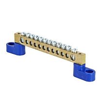 Шина 0 8х12мм²125 Ампер 12 отверстий (2 изолятора стойка) латунь | код. sn0-125-12-2 | EKF