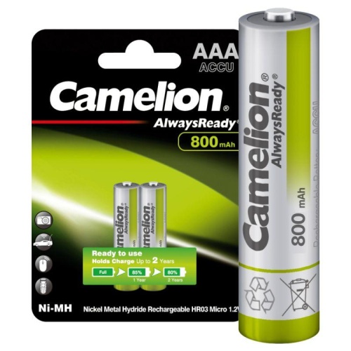 Аккумулятор AAA/HR03 1.2В 800мА.ч Ni-MH Always Ready NH-AAA800ARBP2 BL-2 металлик (блист.2шт) Camelion 7965 фото 2