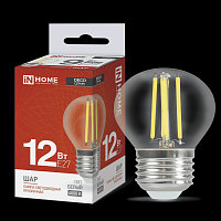 Лампа светодиодная LED-ШАР-deco 12Вт 230В Е27 4000К 1350Лм прозрачная IN HOME | код 4690612053691 | IN HOME