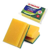Губки бытовые, КОМПЛЕКТ 2 шт., поролон/абразив, профильные, высота 42 х ширина 96 х глубина 64 мм, LAIMA | код 601557 | LAIMA