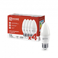 Лампа сд LED-СВЕЧА-VC 4PACK 11Вт Е27 4000К 1050Лм IN HOME | код 4690612047812 | IN HOME