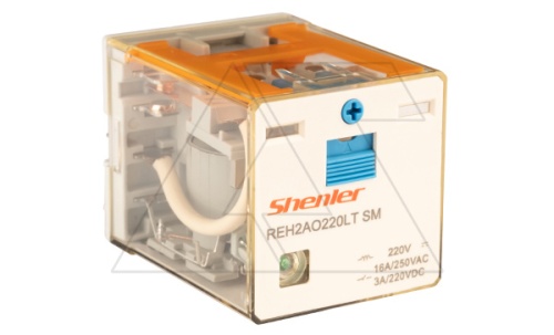 Реле REH2AO220LTSM, 2NO, 16A(400VAC)/ 10A(220VDC), 220VDC(0,65Un) RZA, мех. инд., тест-кнопка, LED, магнит | код REH2AO220LTSM | Shenler