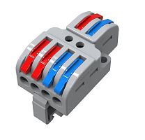 Клемма проходная разветвительная СМК 2x2D 2п на DIN-рейку 0.08-4кв.мм (1 ввод 2 вывода на полюс) сер. (уп.25шт) Rexant 07-5280